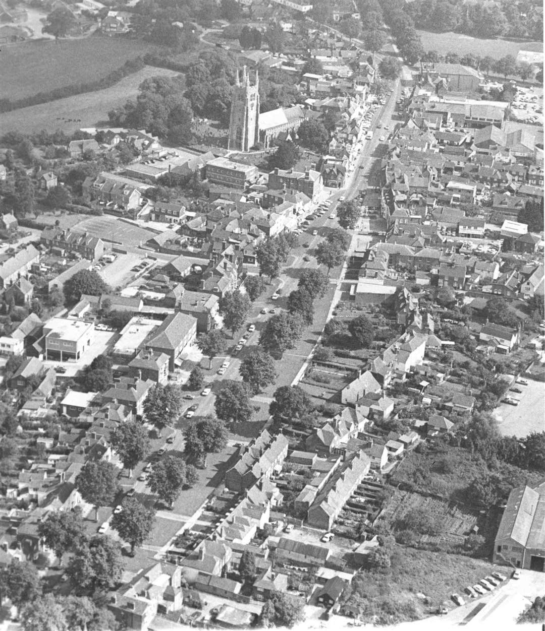 Tenterden high street pictured from above 41 years ago, in 1980
