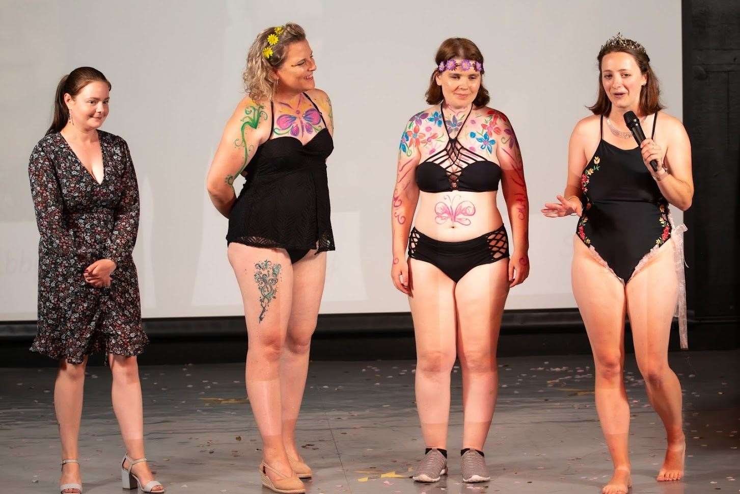 The body show team, from the left, Abby Dewberry, Sarah Steel, Kay Carter and Lottie Hopper (Charlotte Ralph) on stage at the Sheppey Little Theatre, Sheerness. Picture: James Hughes