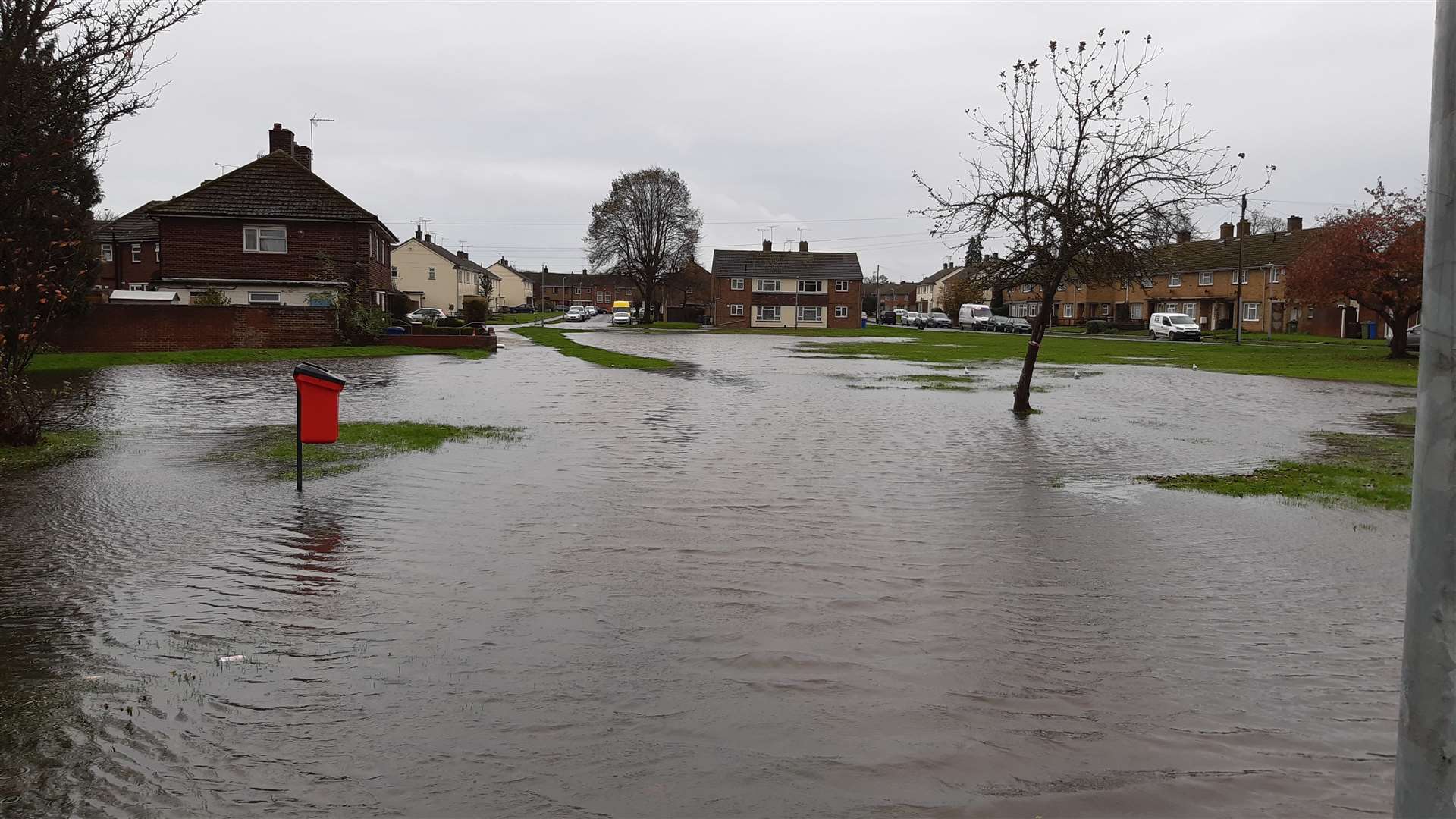 Flooding on a grassy area off Canterbury Road, Sittingbourne