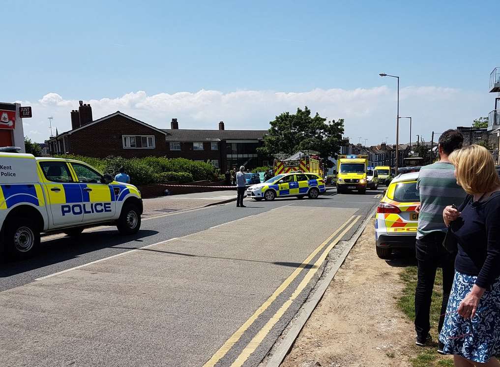 Emergency services at the scene in Cliftonville. Picture: Chris Kidman.