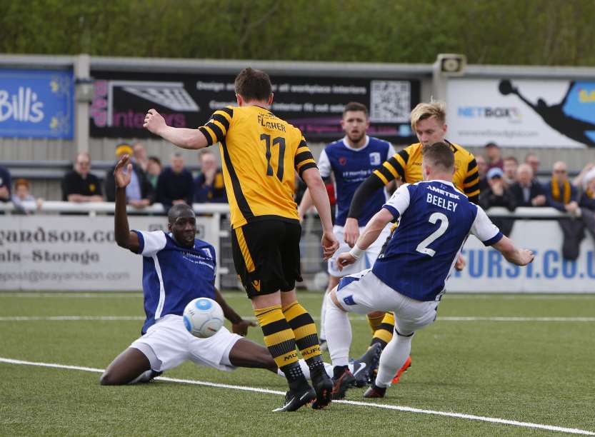 Joe Pigott makes it 1-1 at the Gallagher Picture: Andy Jones