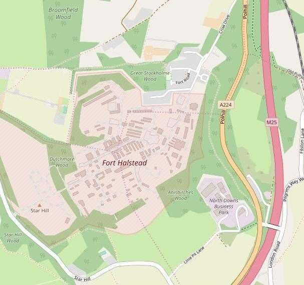 Map of Sevenoaks showing Fort Halstead. Picture: Wiki/Openstreetmap