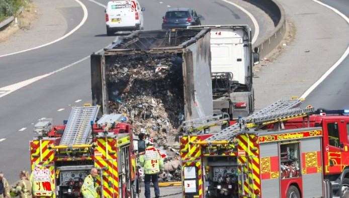 Emergency services were called to a fire on the M20 near Blue Bell Hill. Picture: UKNIP