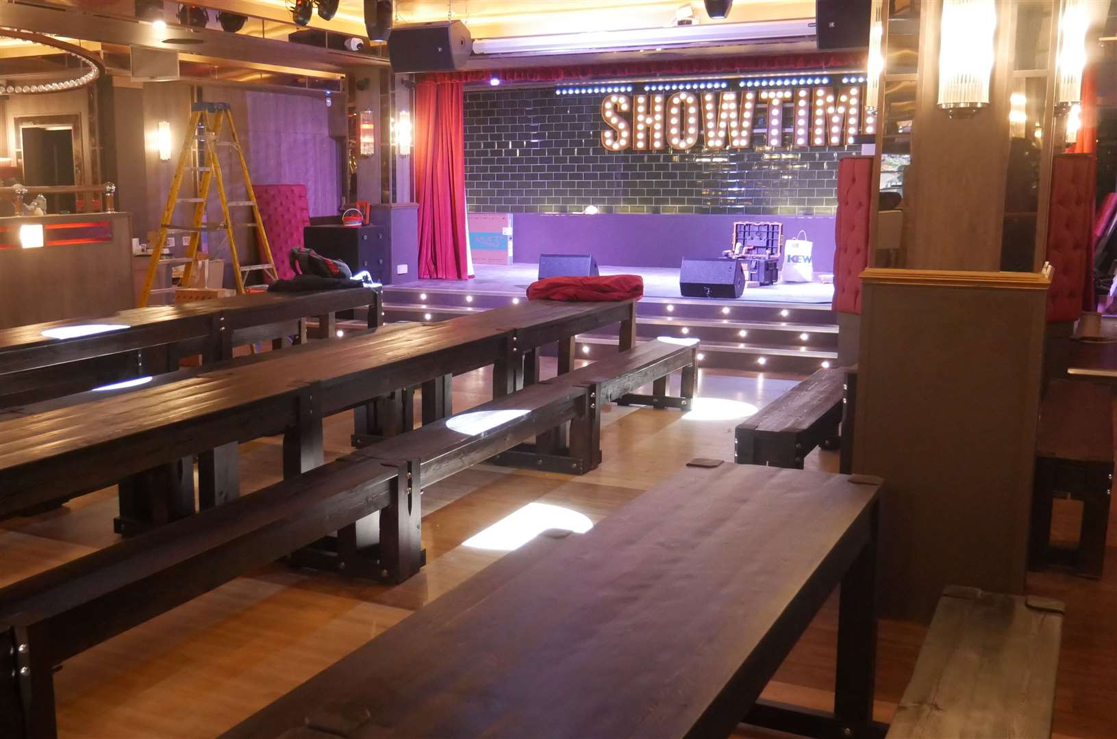 The main seating and stage area in the show bar in Ovation