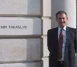 Jim Ingram outside the Treasury in London