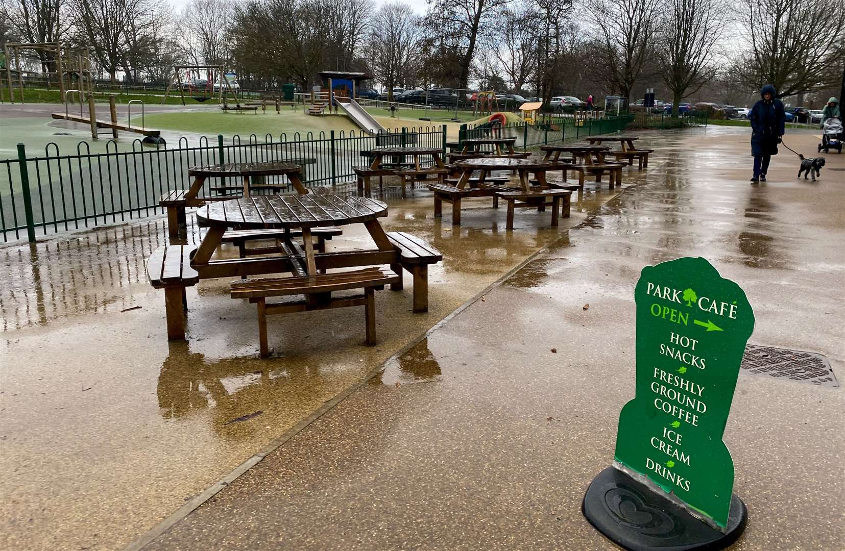 The play area and picnic benches outside the café were empty on this particular visit. Picture: Sam Lawrie