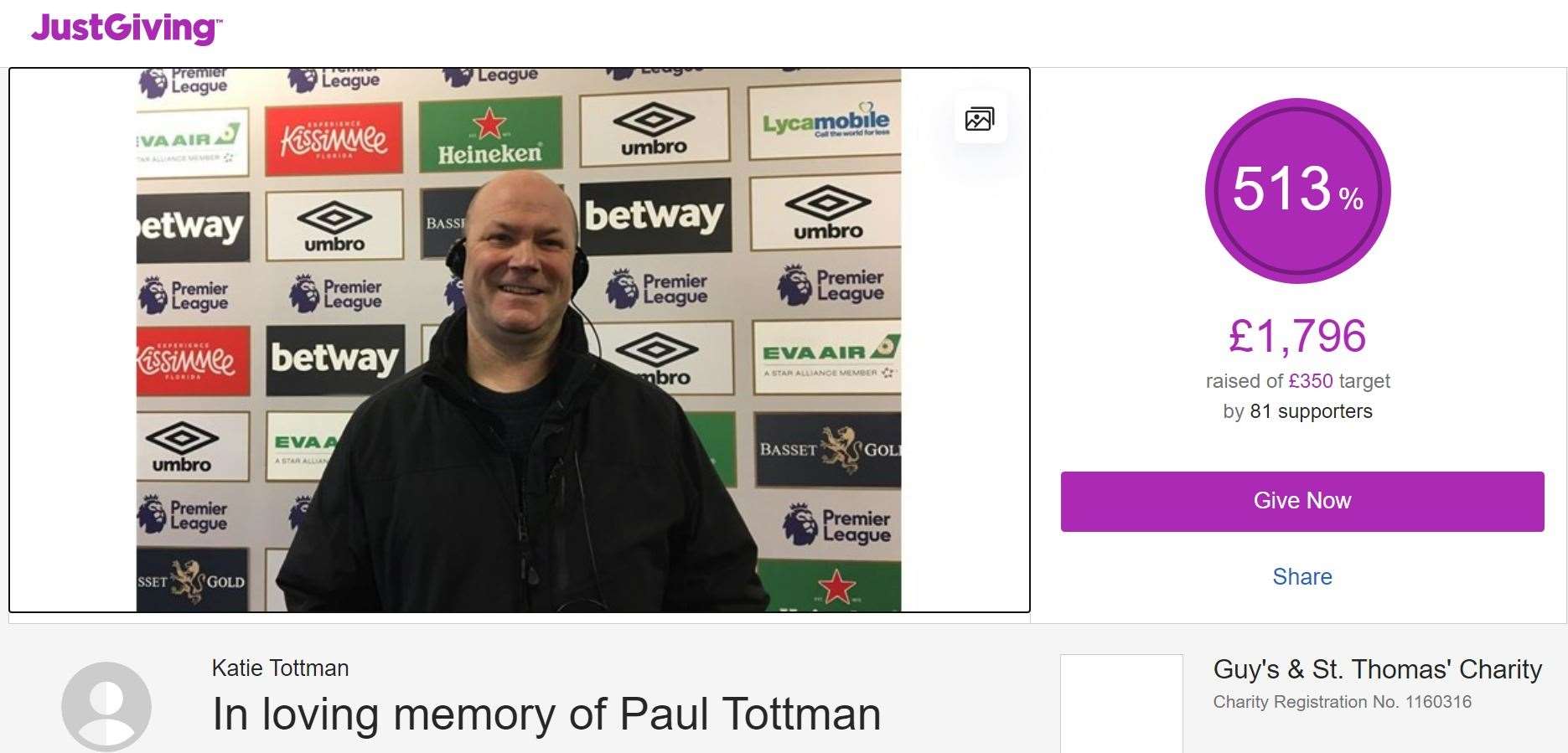 Paul Tottman's family set up a fundraising page in his memory