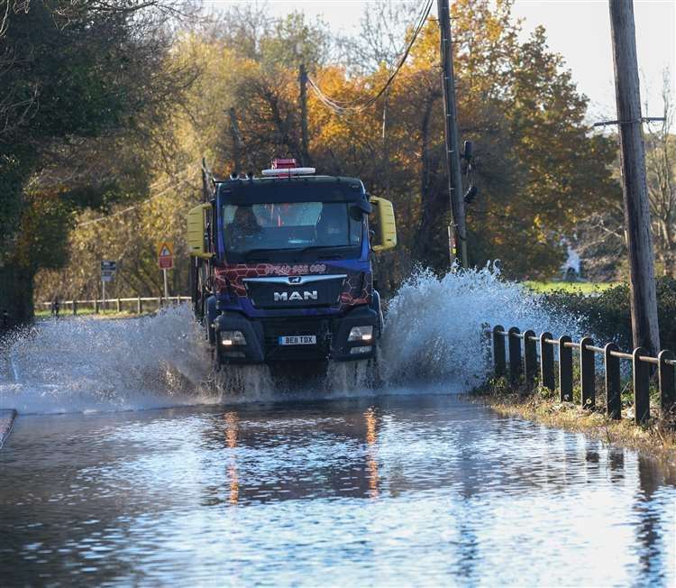 Lorry in flood water