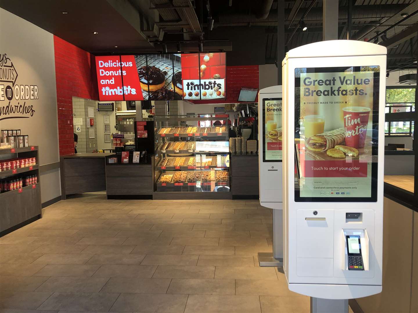 There are self-ordering machines and counter service