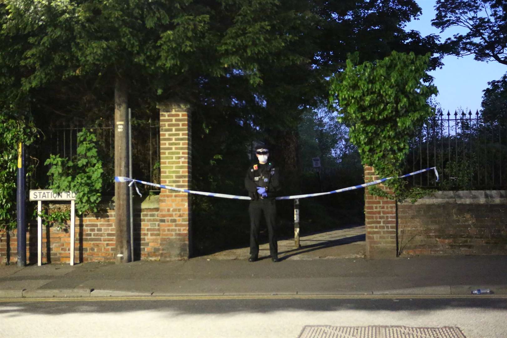 Police crime scene at the gates of Brenchley Gardens