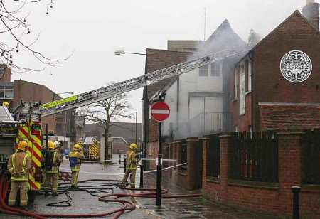 Crews from the Kent Fire and Rescue Service attend the fire at Pizza Express. Picture: MARTIN APPS