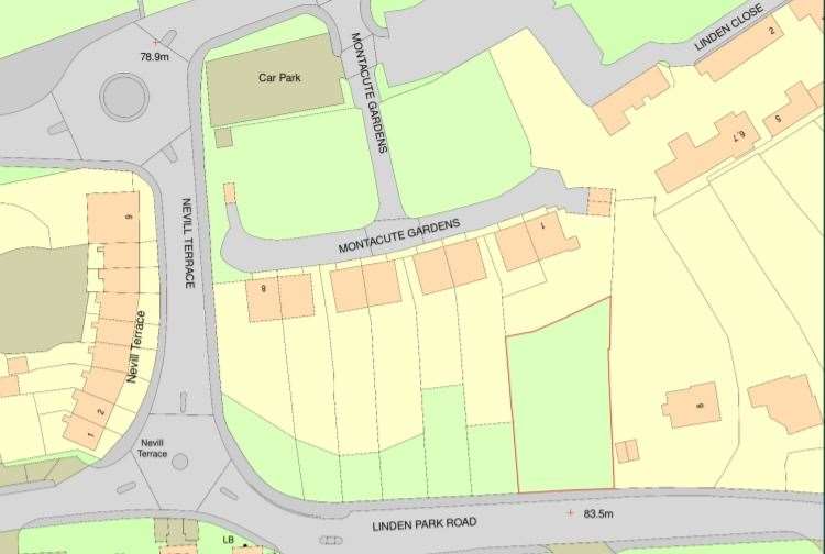 A map showing where the new development will be - the land is outlined in red. Picture: Ordnance Survey