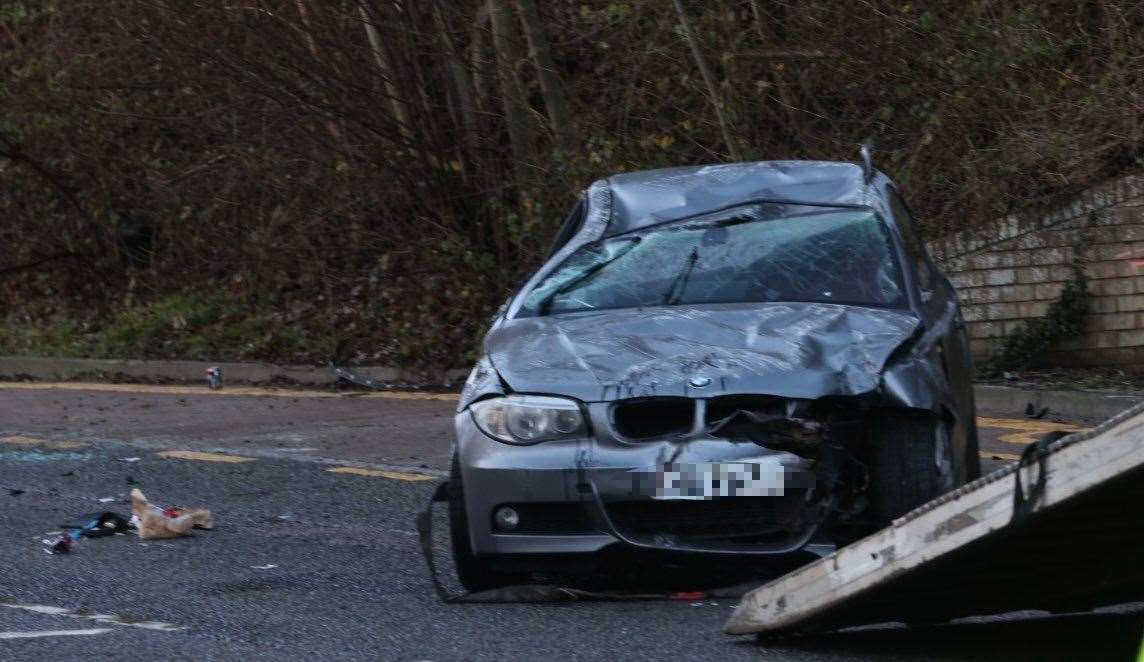 The car was mangled from the crash and needed to be towed away. Picture: UKNIP