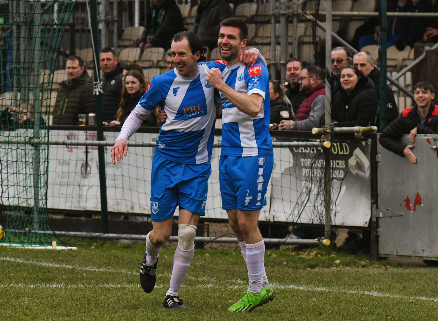 Player-boss Jack Midson and Danny Leonard celebrate the opener against Burgess Hill on Saturday Picture: Marc Richards