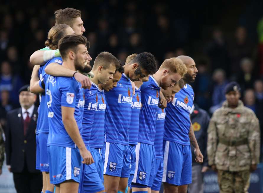 Armistice Day silence for the Gills ahead of their game with Bury Picture: Andy Jones