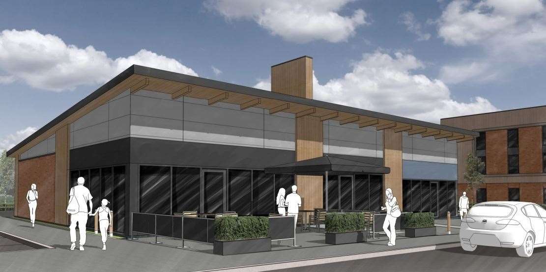 CGI of the proposed terrace of shops next the approved Aldi