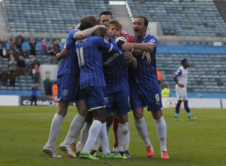 Gillingham celebrate their second goal Picture: Barry Goodwin