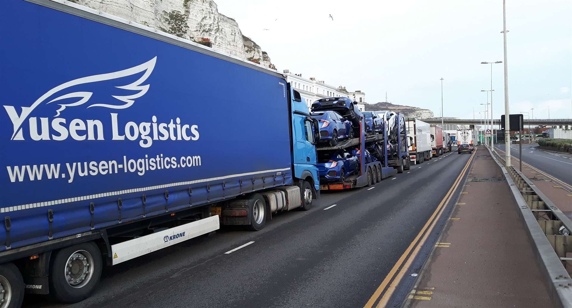 Traffic queued up at the entrance to the Port of Dover