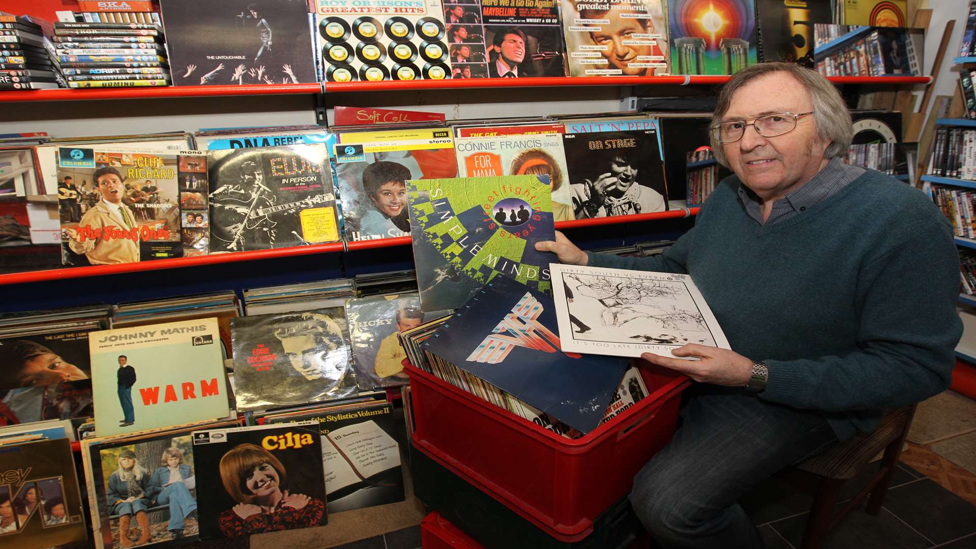 John Clarke runs his vinyl record shop out of Gravesend Borough Market.