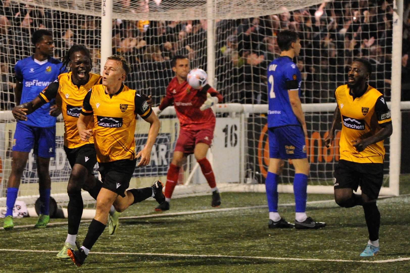 Delight for Sam Corne after putting Maidstone 1-0 up against Wealdstone. Picture: Steve Terrell
