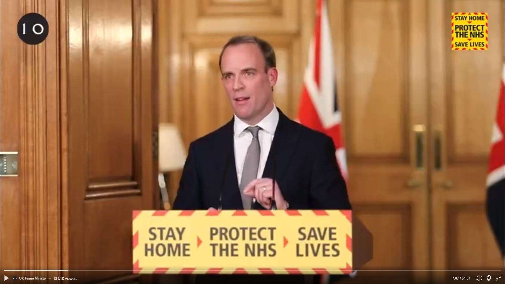 Dominic Raab speaking at the daily press conference on Thursday