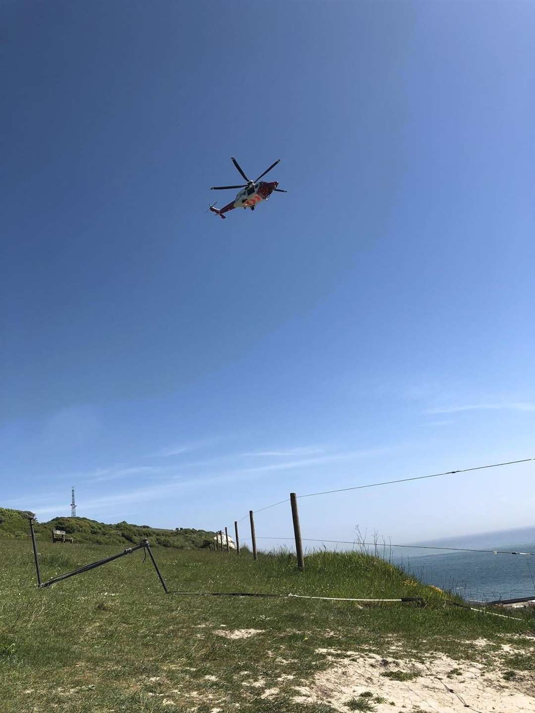 HM Coastguard Lydd helicopter swooped in to save a 13 year old boy clinging to the cliff face near Dover. (1950204)