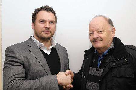 Developer Mark Quinn, left, with Herne Bay Hockey Club chairman Clive Cripps
