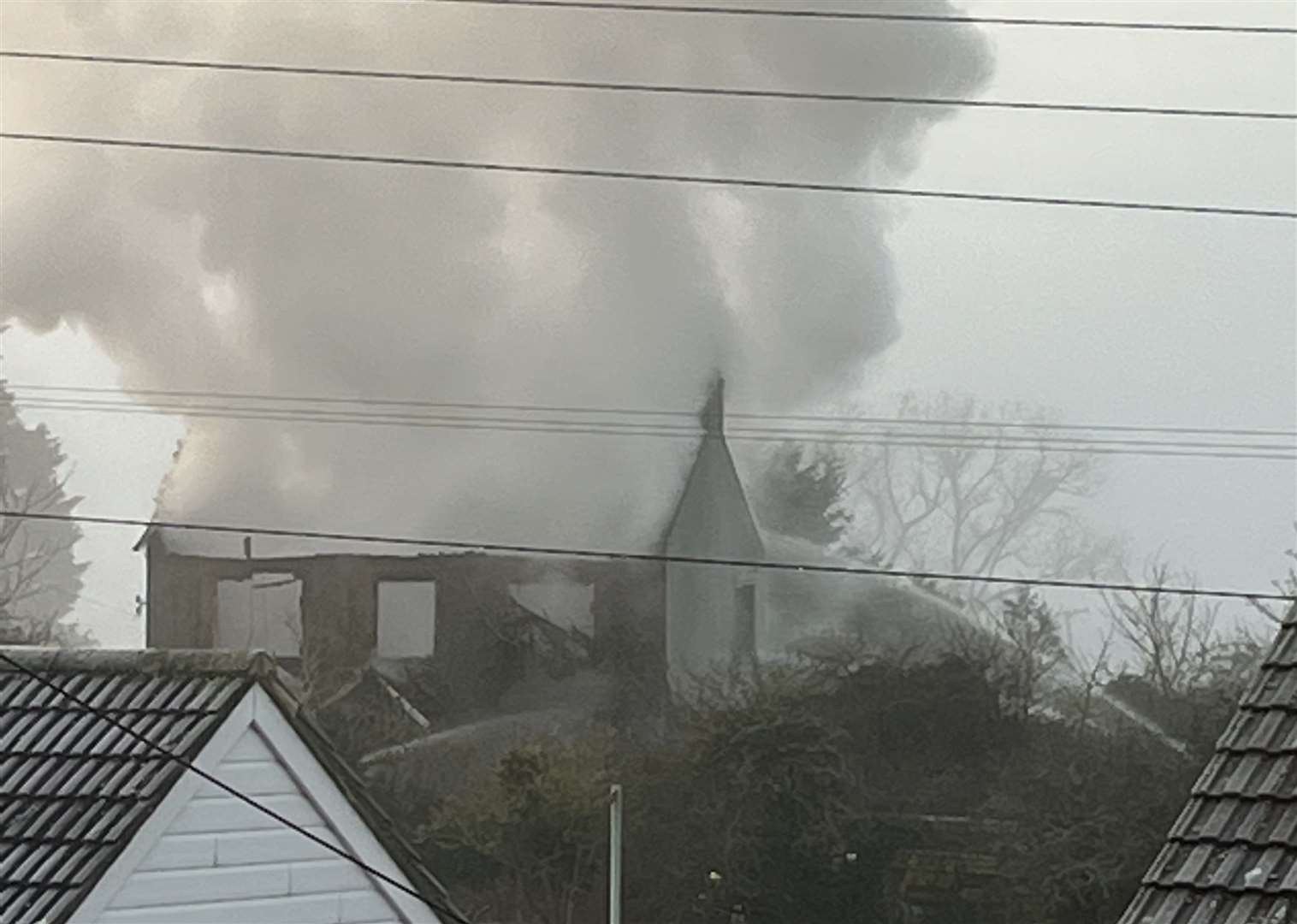 The derelict building caught alight at around 6am this morning. Picture: Sean Holden