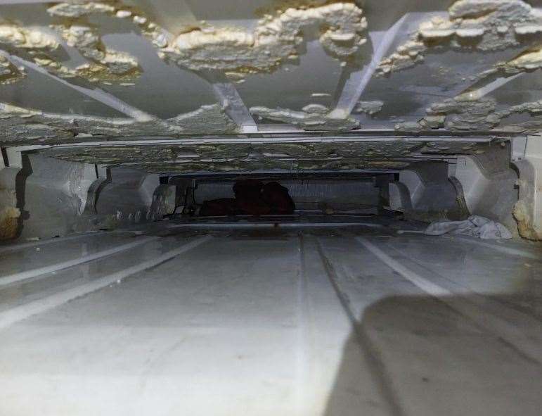 The coffin-like hide in the roof of the van where migrants were smuggled into Dover. Picture: Home Office