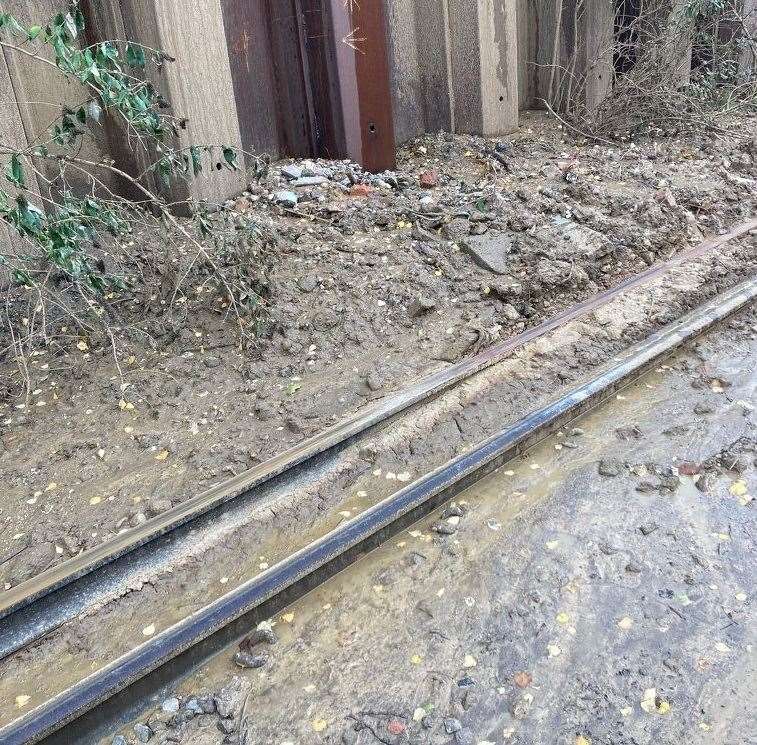 Mud on the tracks at Cuxton. Picture: @NetworkRailSE