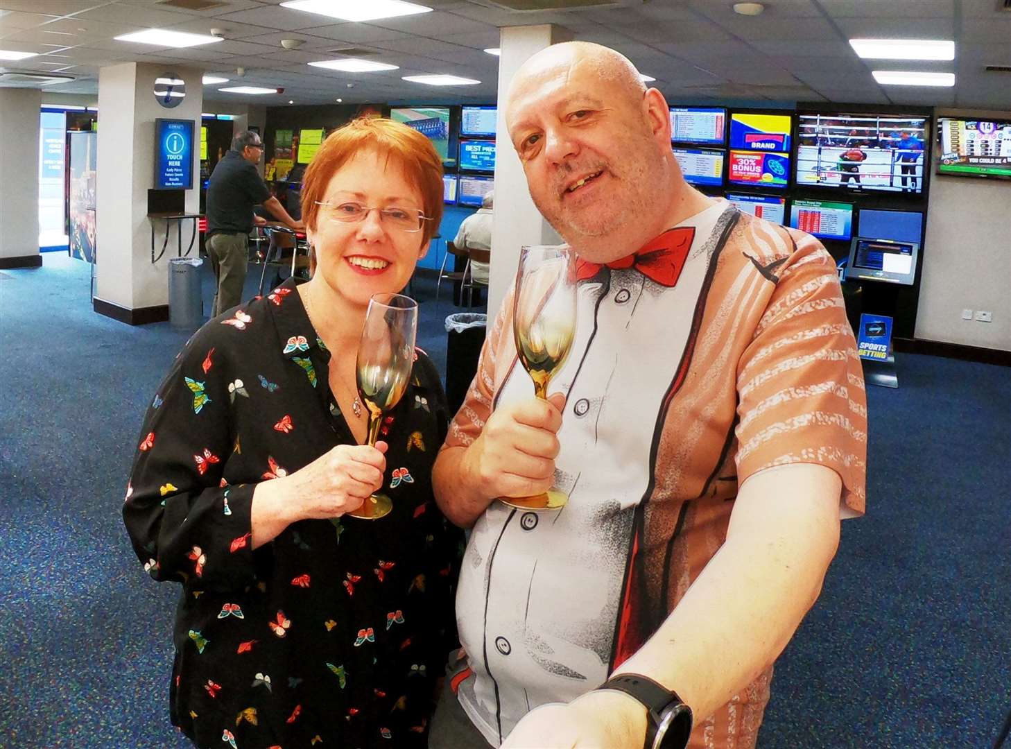The Gravesend couple visited Coral bookmakers to celebrate 35 years of marriage. The couple spent celebrated their coral anniversary at a Coral bookies. Picture: South West News Service (16052506)