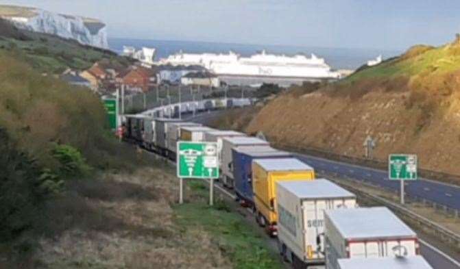 Lorries held up outside Aycliffe during Dover TAP. Stock photo
