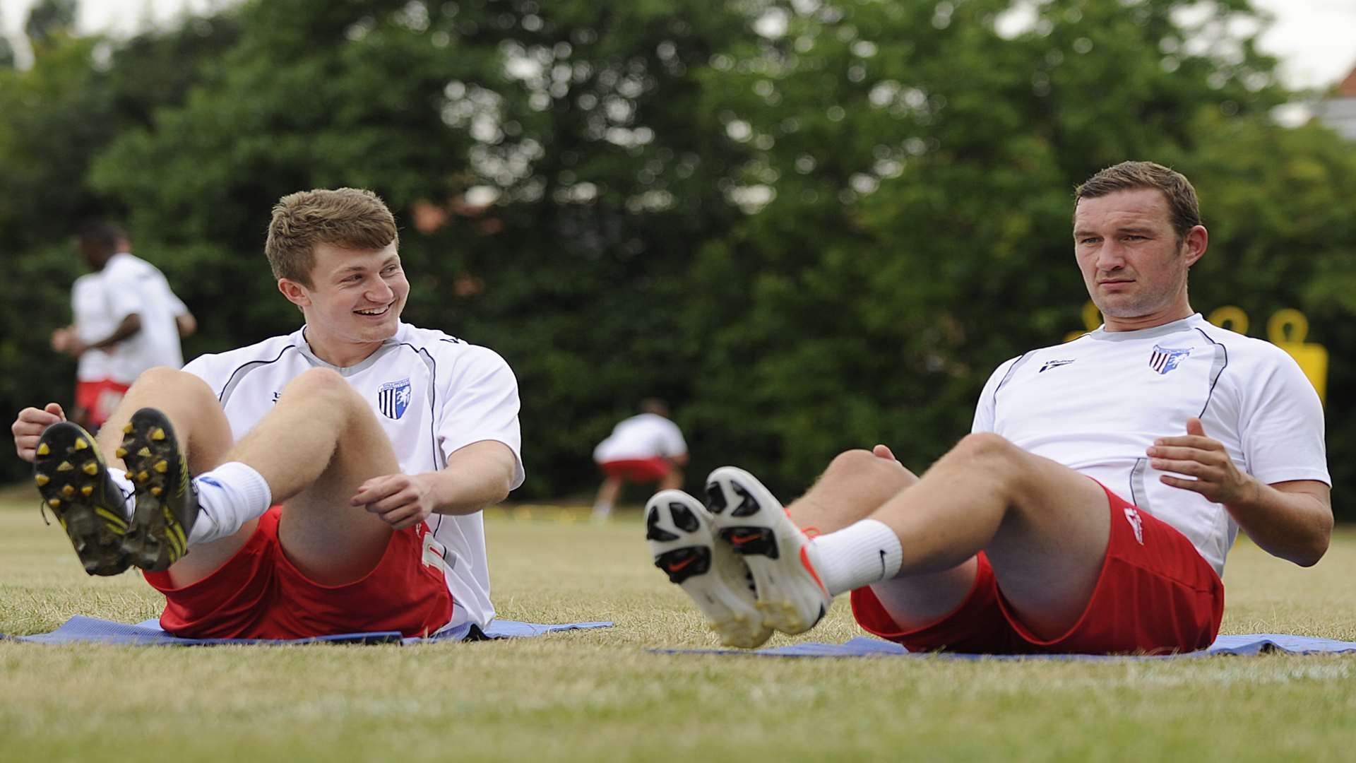 Callum Davies and Danny Kedwell on the first day of pre-season training Exclusive picture: Barry Goodwin