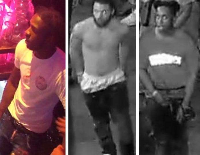 Kent Police have released CCTV images of three men they believe could help with their inquiries about a disturbance at The Zoo Bar in Maidstone Picture: Kent Police