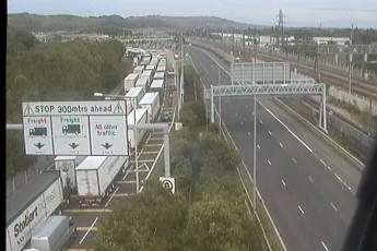Lorries trying to access the Channel Tunnel backing up along the motorway