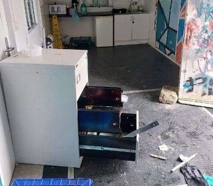 Furniture was damaged inside the container in Mill Skatepark, Sittingbourne. Picture: Vibe