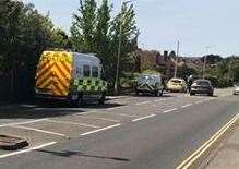 Police patrol cars and vans at the scene in New Dover Road Pic: Timothy Playfair