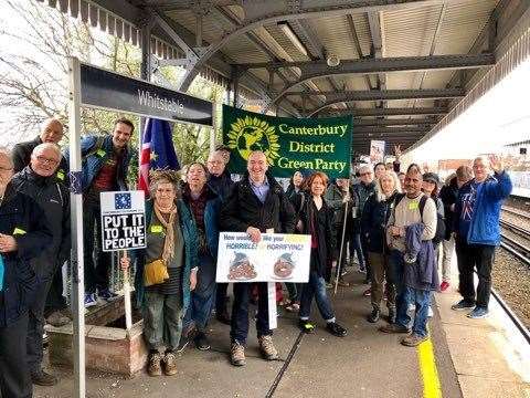 Protestors at Whitstable Train Station. Picture: Anna MacSwan (8021965)