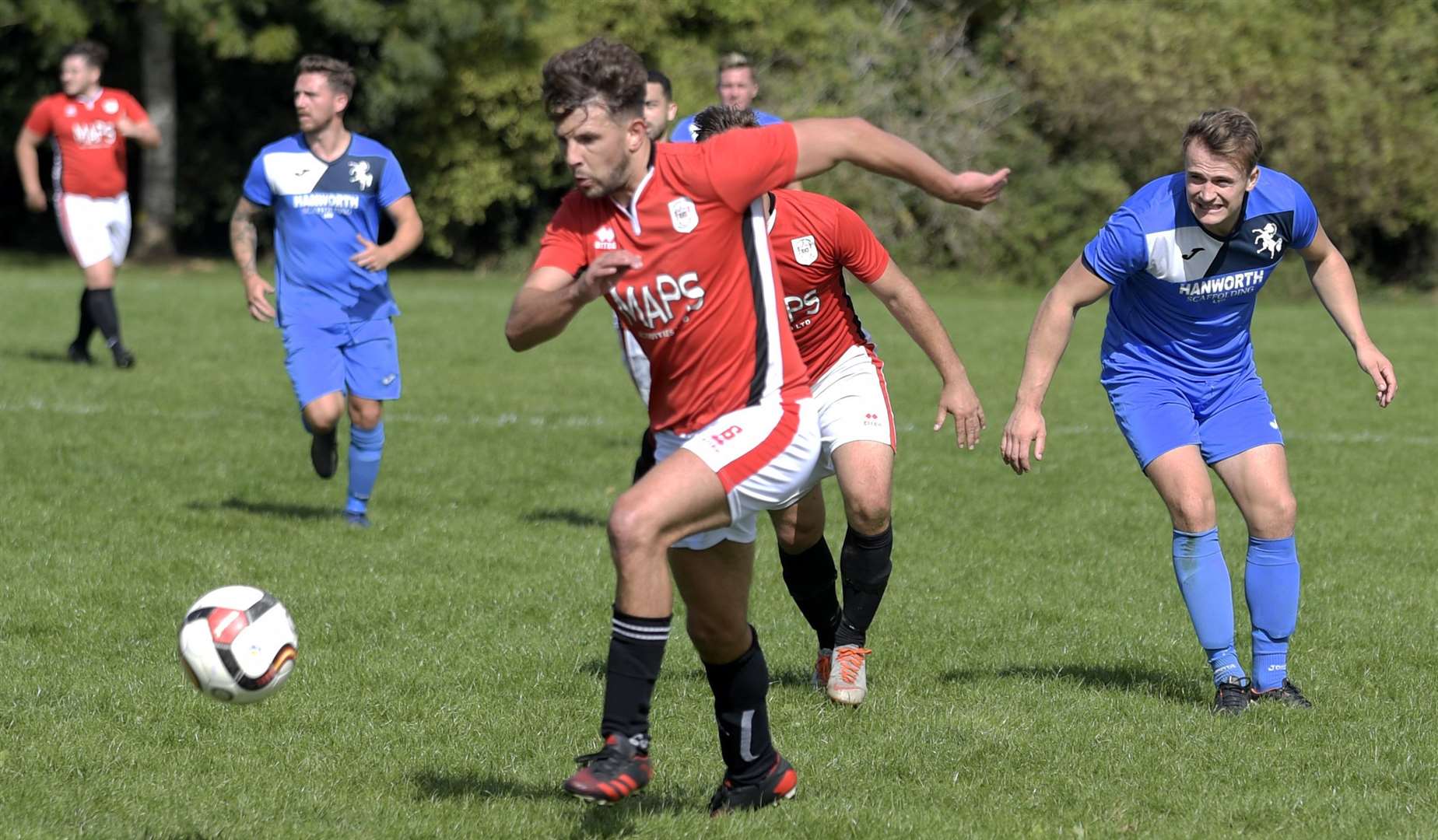 Chatham Town Sundays (red) drew 2-2 with New Brompton Gills. Picture: Barry Goodwin FM42034524