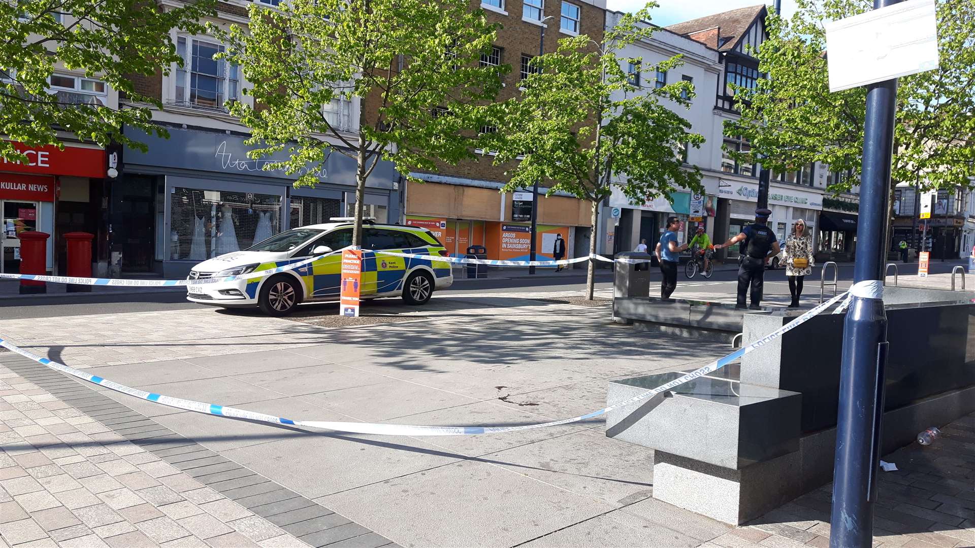 Police cordoned off part of Maidstone High Street yesterday