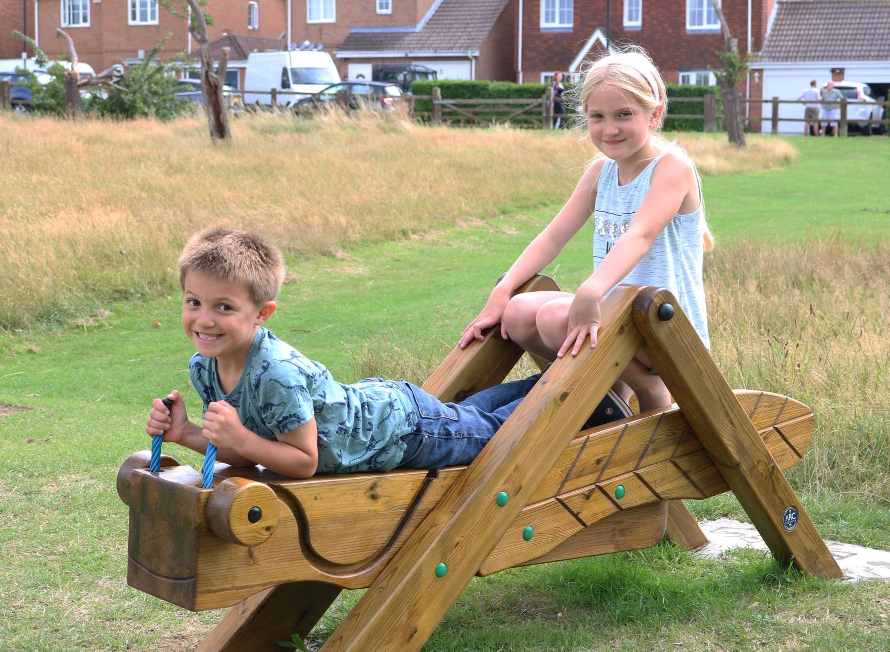 Brother and sister Thomas, seven, and Isabel, nine, on the new equipment in Iwade