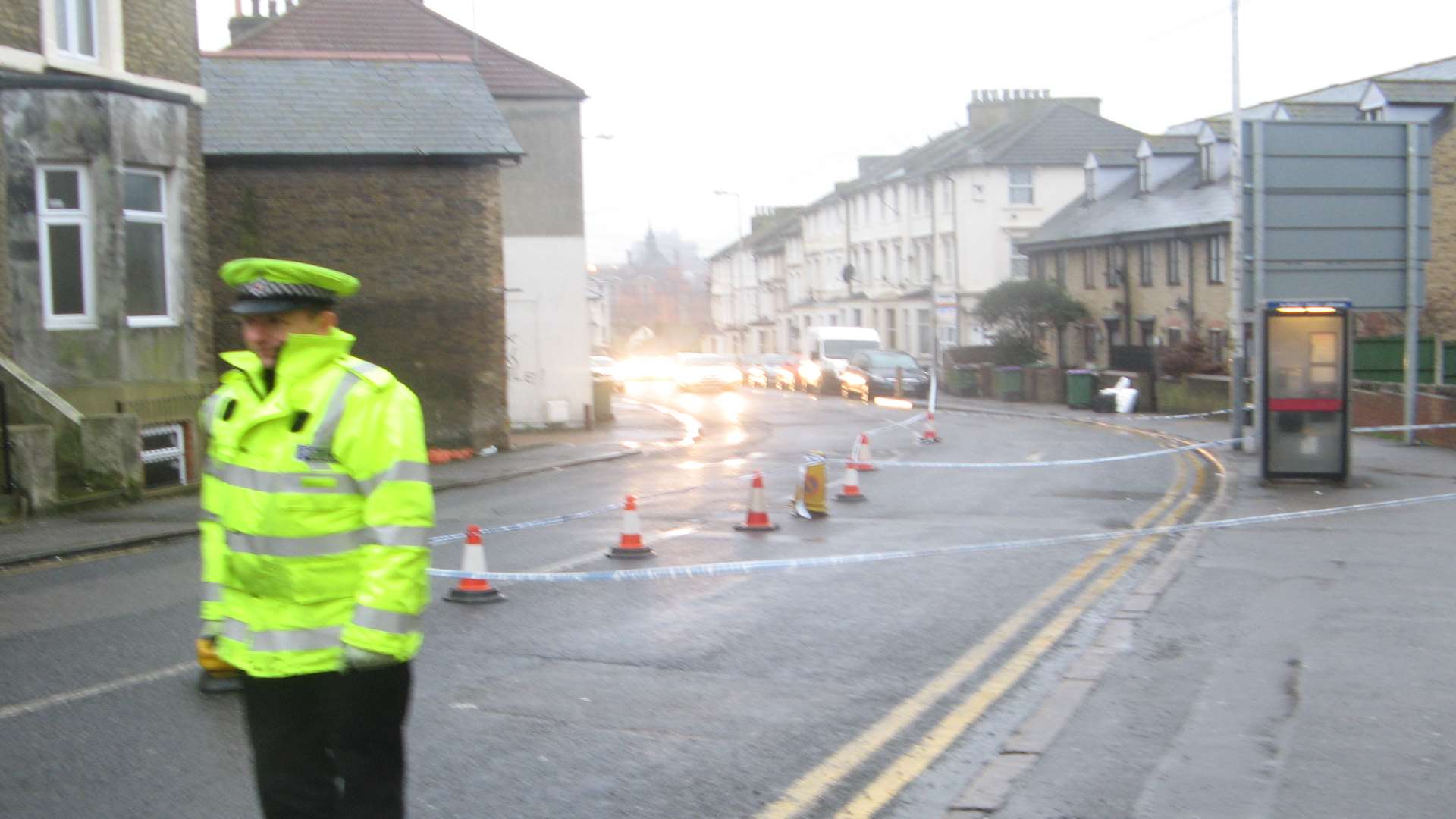 Police at the scene in Dover Road, Folkestone, after the stabbing