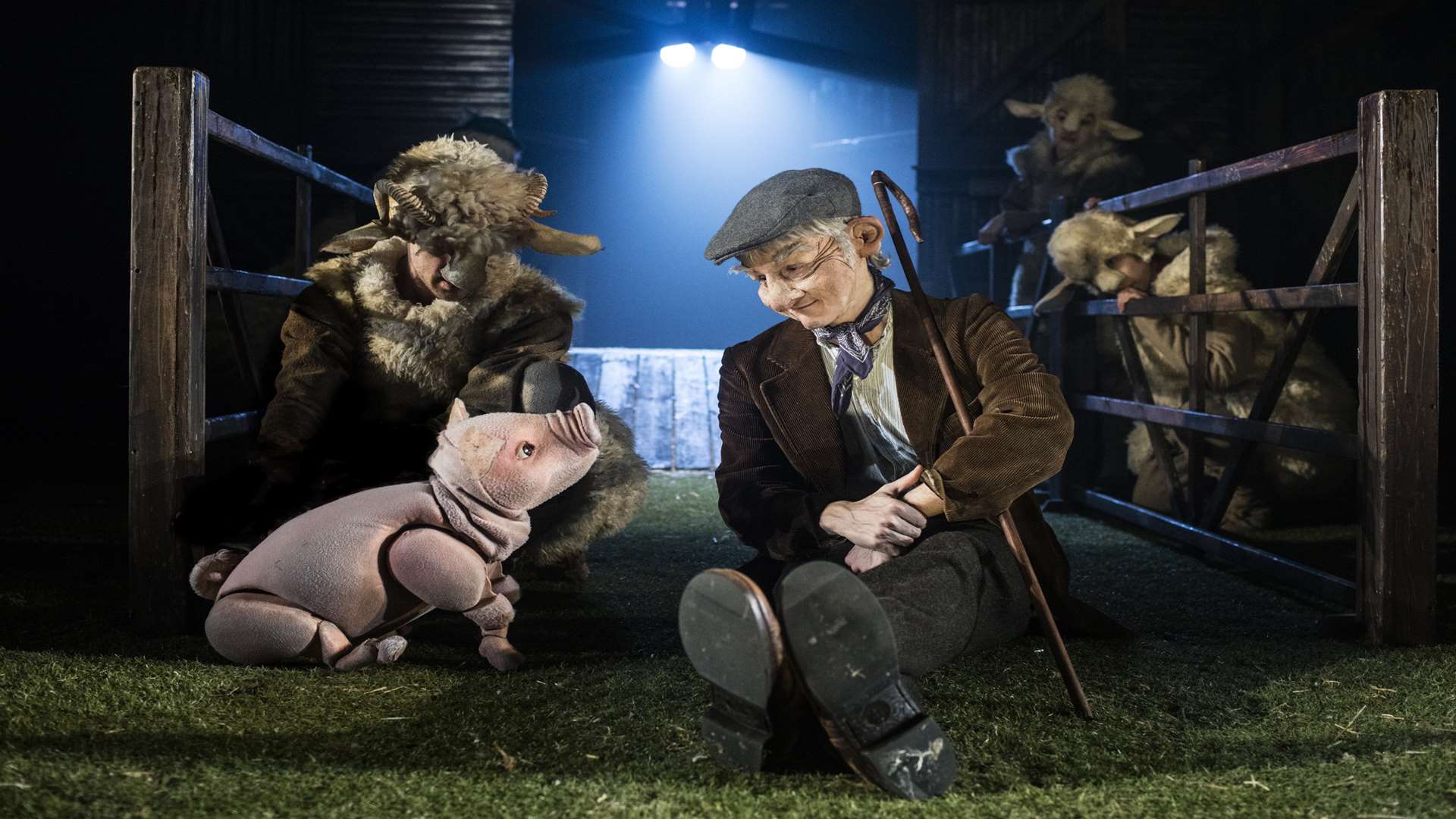 Kent actor and puppeteer Oliver Grant as Babe and Ben Ingles as Farmer Hogget. Picture: Darren Bell