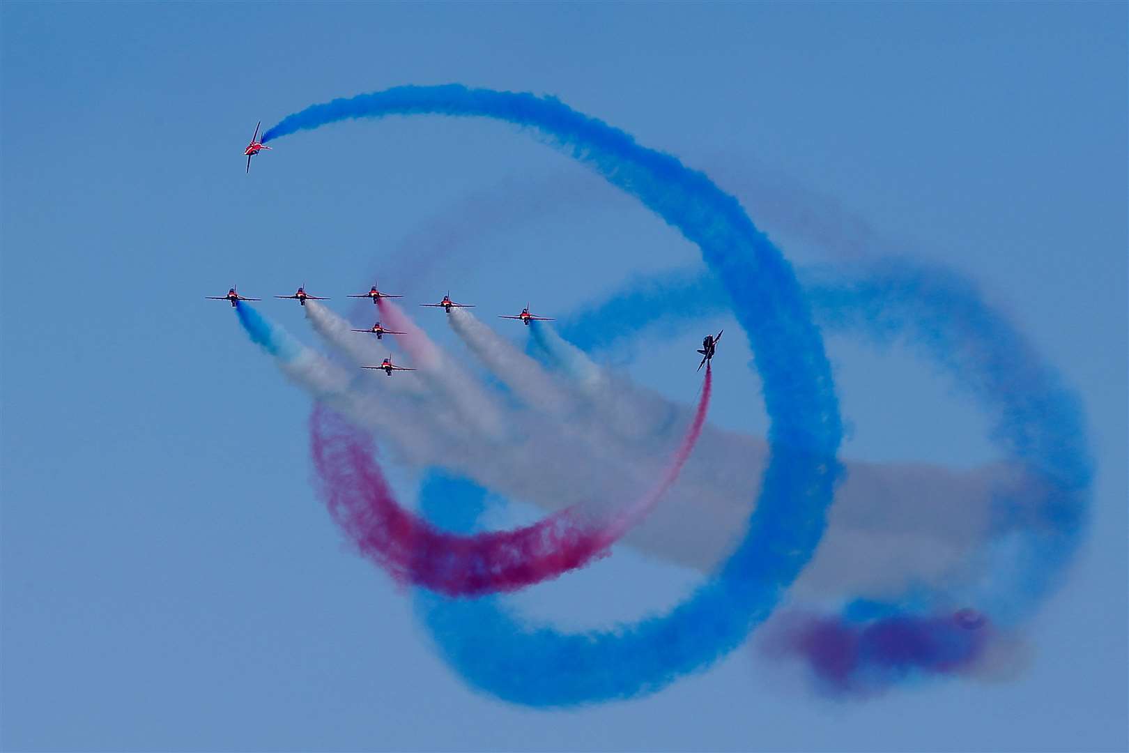The Red Arrows in action above Folkestone today. Picture: Andy Jones