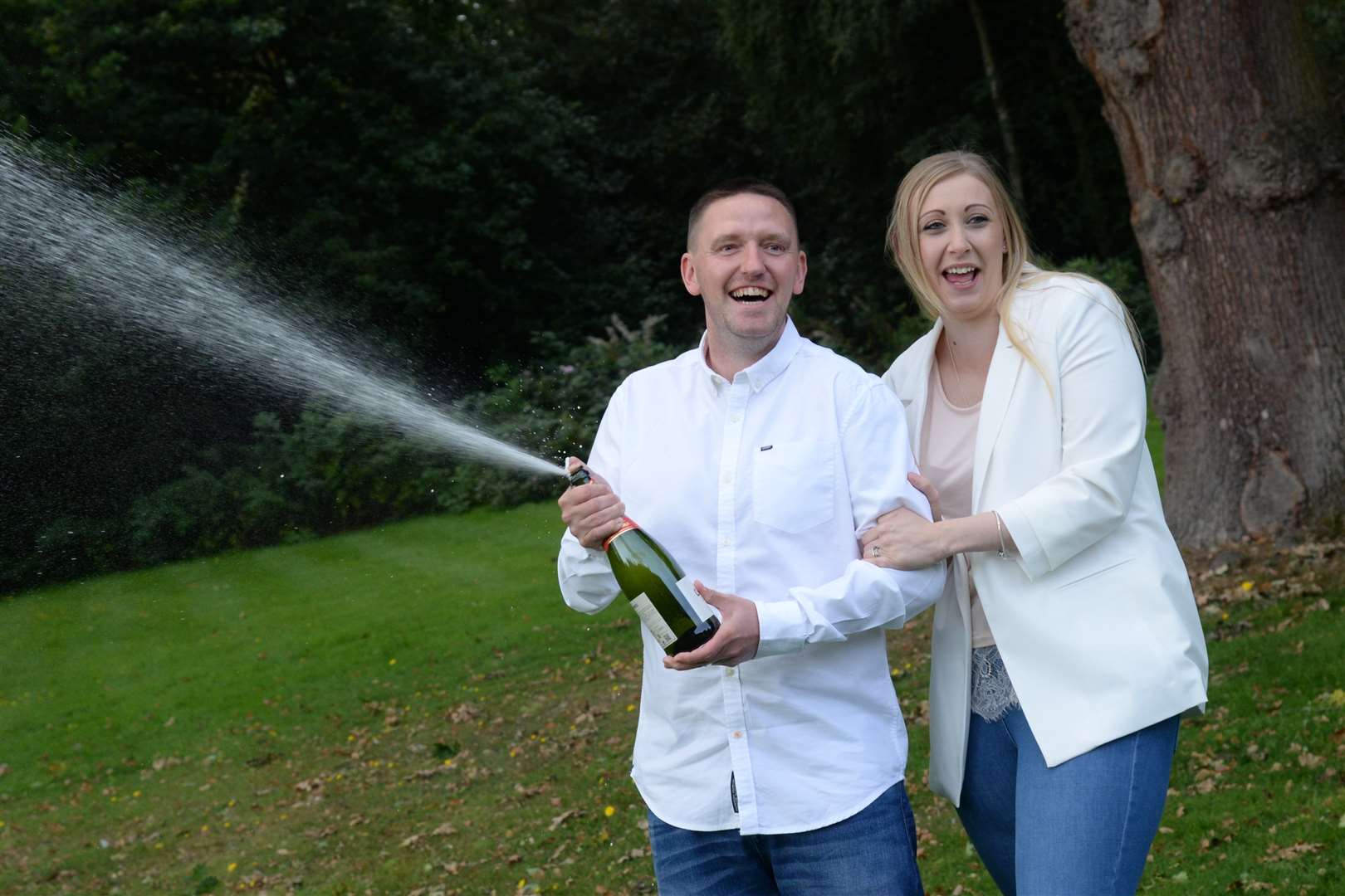 Adam and Amy Pryor celebrating their win at Oakwood House Hotel