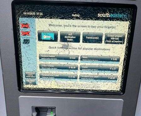 The glass on the ticket machine at Halling train station has been smashed