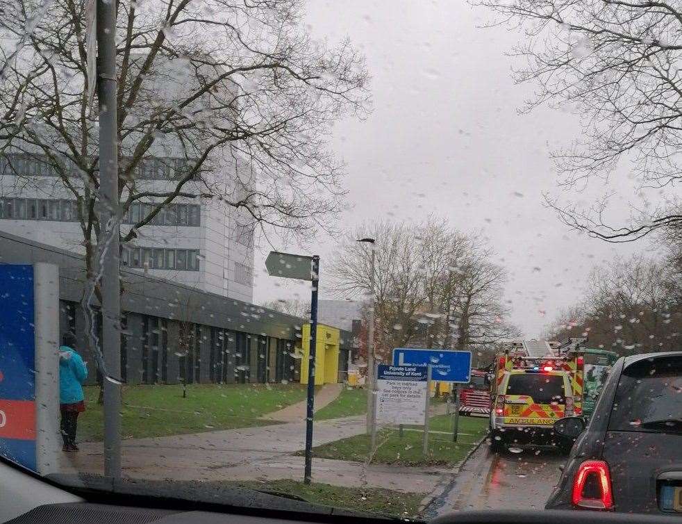 A number of emergency vehicles were at the University of Kent's Canterbury campus