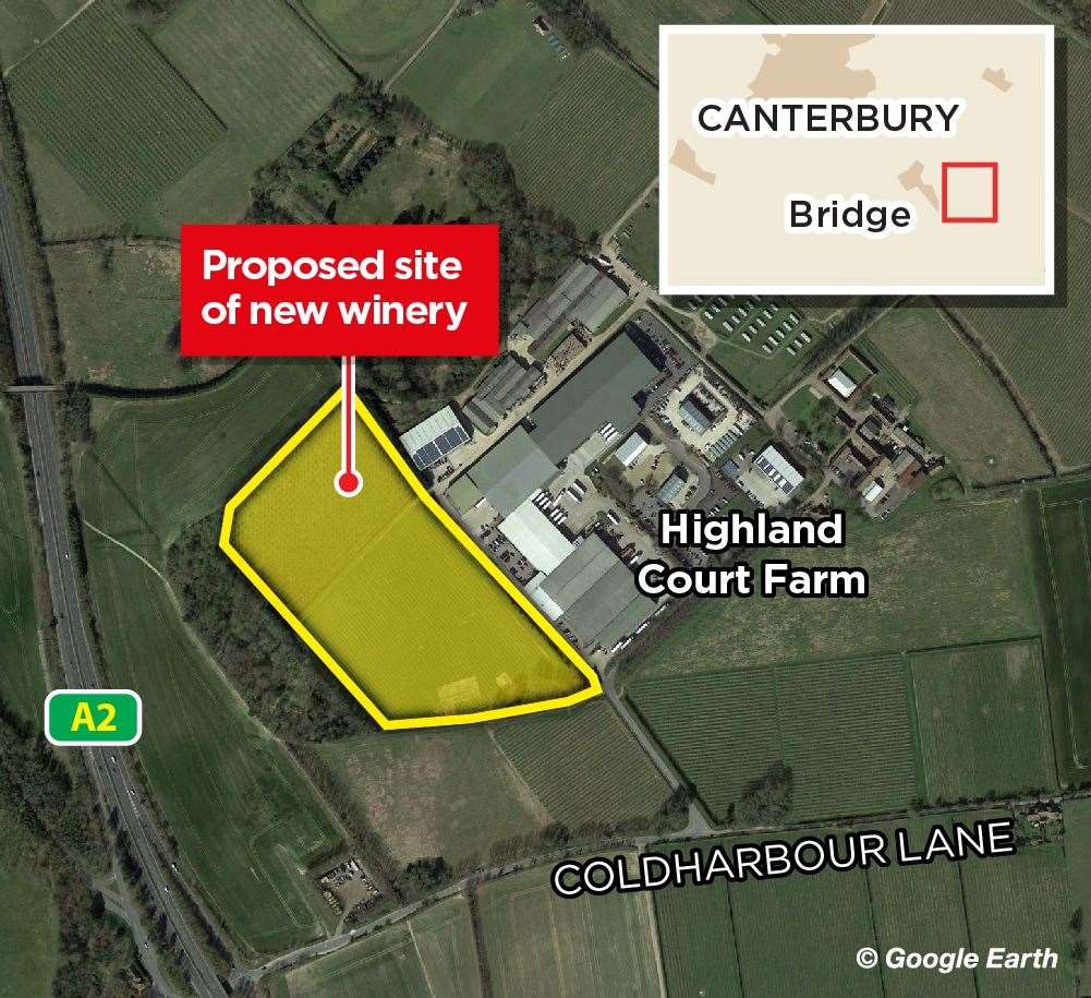The proposed location of the Chapel Down winery at Canterbury Business Park in an AONB