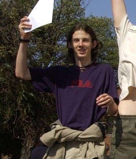 Richard Huckle picks up his exam results in 2003