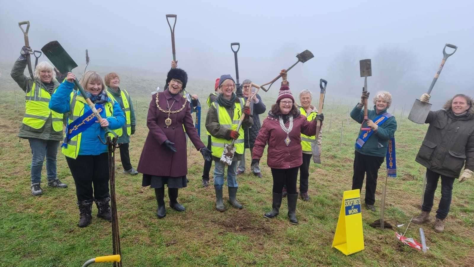 Maidstone and Medway Soroptimists Club plant trees at the Bridgemill Way Recreation area in Tovil with the help of the Mayor, Cllr Fay Gooch (54365842)